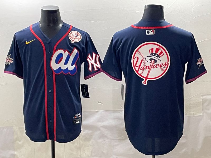 Men 2025 New York Yankees Blank Drak Blue All star Blank Blue Nike MLB Jersey style 17->new york yankees->MLB Jersey